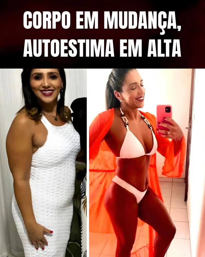 Antes e depois de aluna com mudança de composição corporal