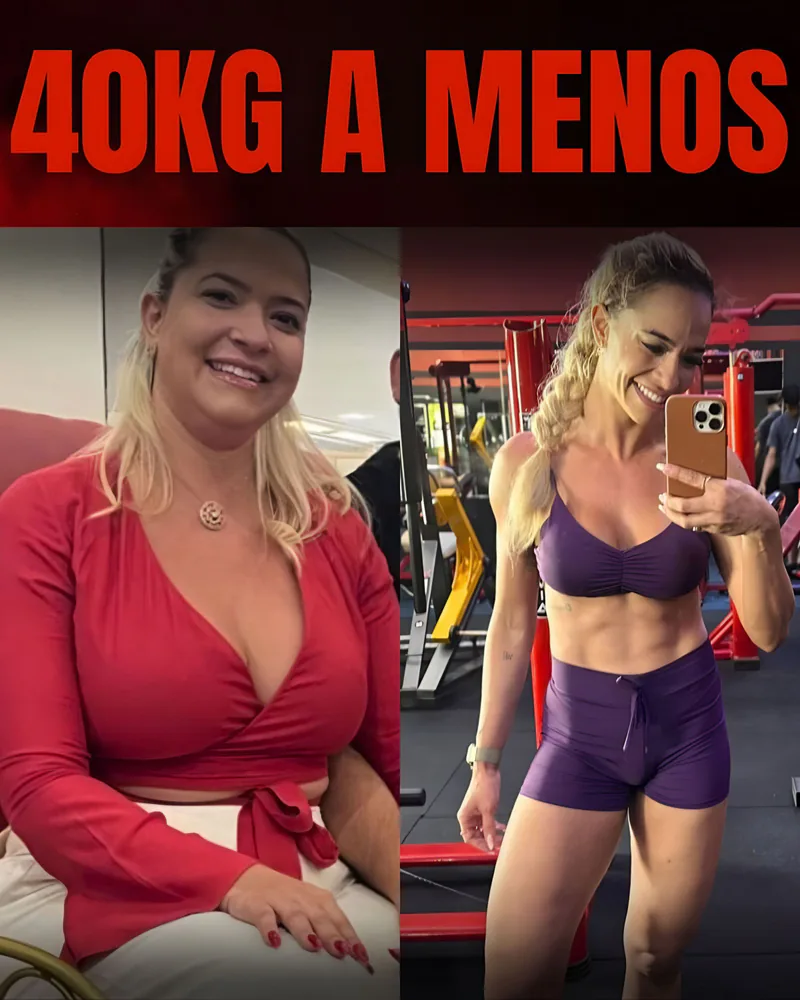 Antes e depois de aluna com 40 kg a menos em dois anos