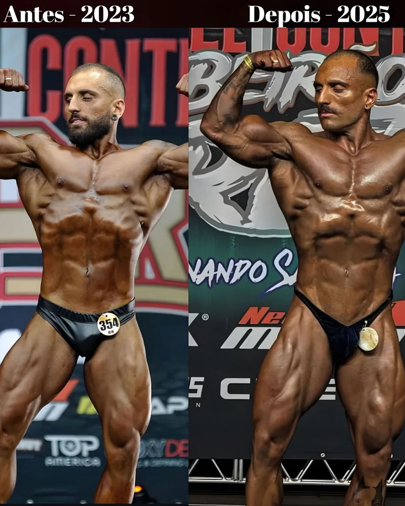 Antes e depois de atleta do time, de 2023 a 2025